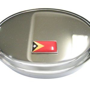 Timor Leste Flag Oval Trinket Jewelry Box